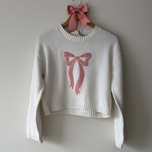 moon & madison Cream Sweater with Pink Bow Accent